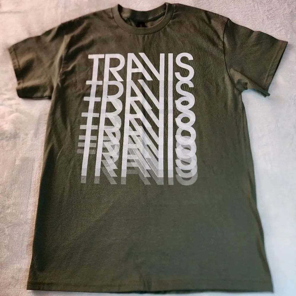 Gildan Travis The Band Green Tshirt With White Graphics Size Medium
